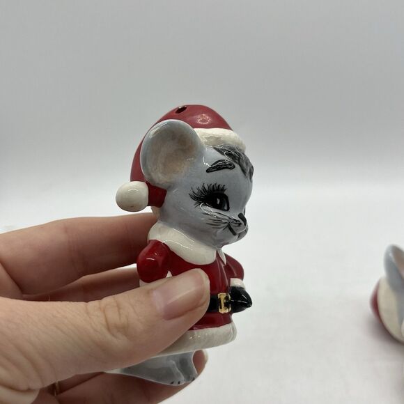 Vintage Hand Painted Ceramic Three Santa Mice Figurine Ornaments 3” Christmas - Picture 5 of 10